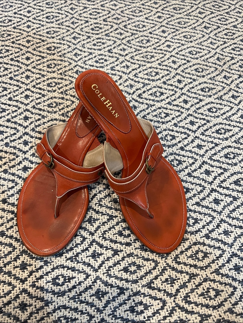 Cole Haan Women's Kitten Heel Leather Thong Sandals